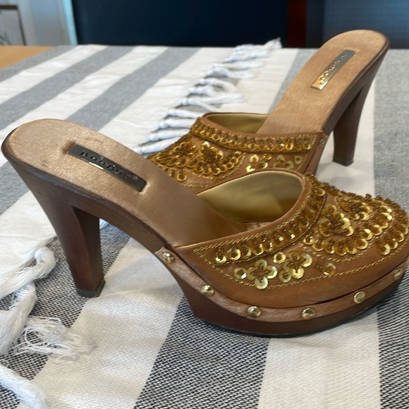 Vintage Y2K Bamboo SWING-12 Satin Beaded & Sequin Heels Clogs Size 6.5 - Picture 1 of 10